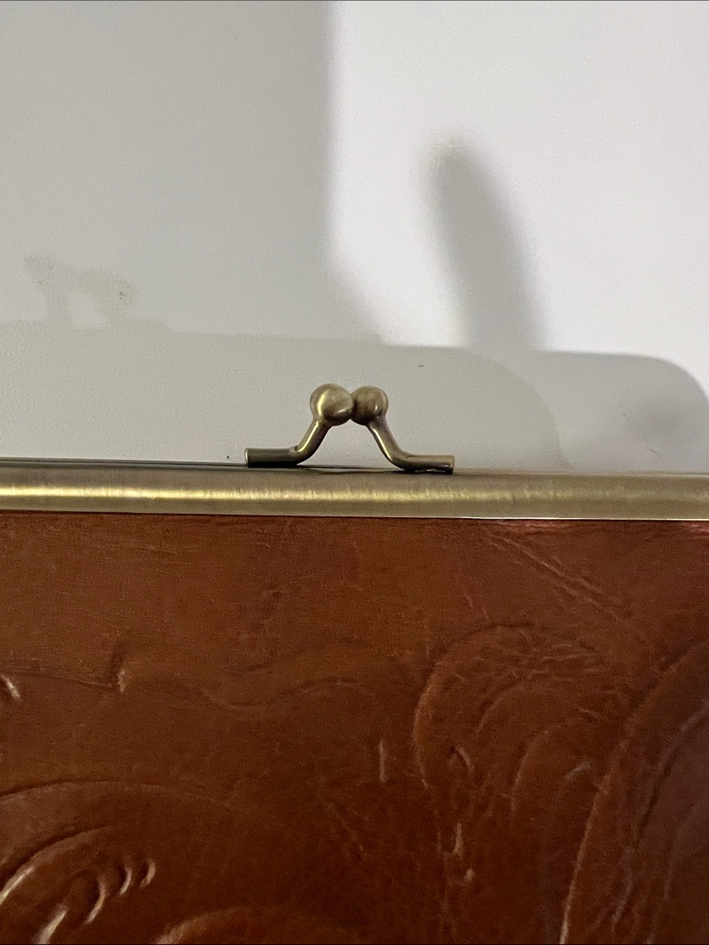 Patricia Nash Tan Embossed Leather Frame-Top Clutch - Picture 2 of 6